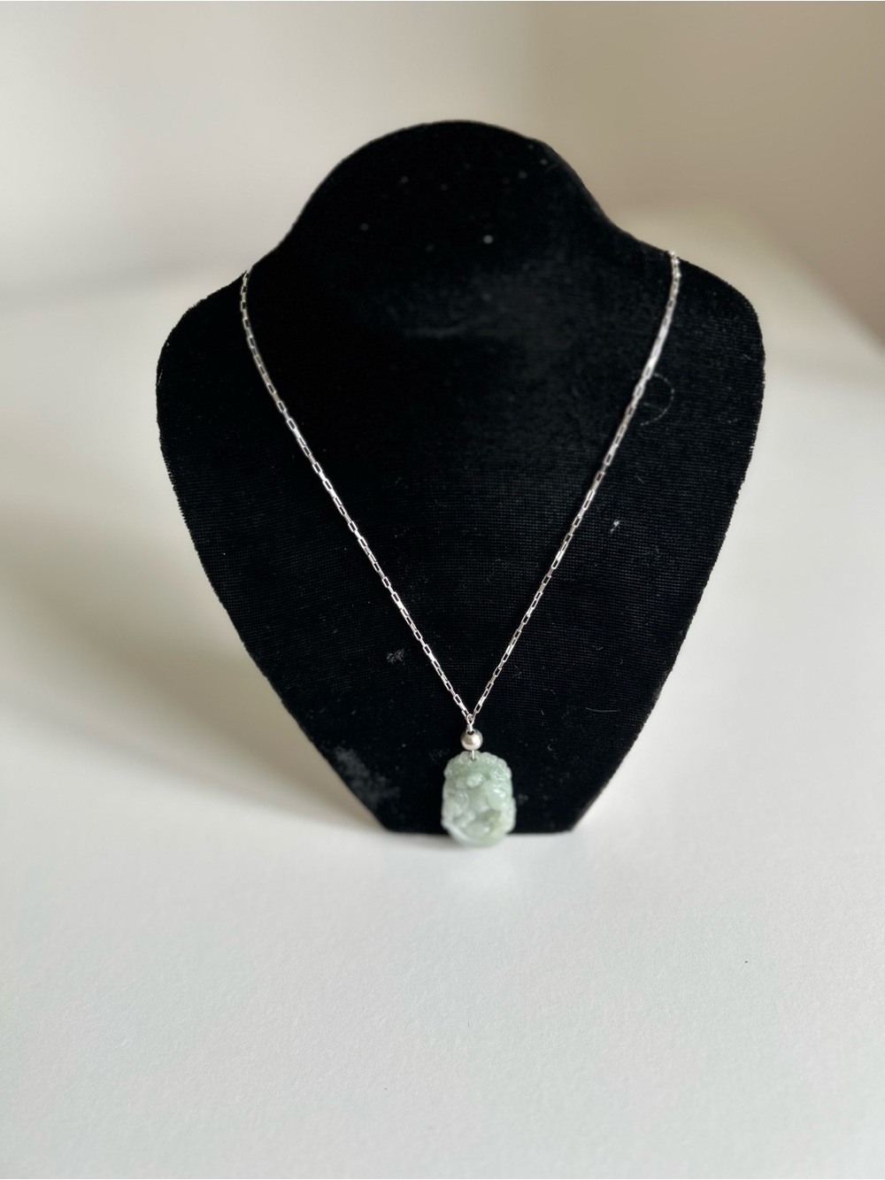 Sterling Silver Necklace with Green Jade Pendant